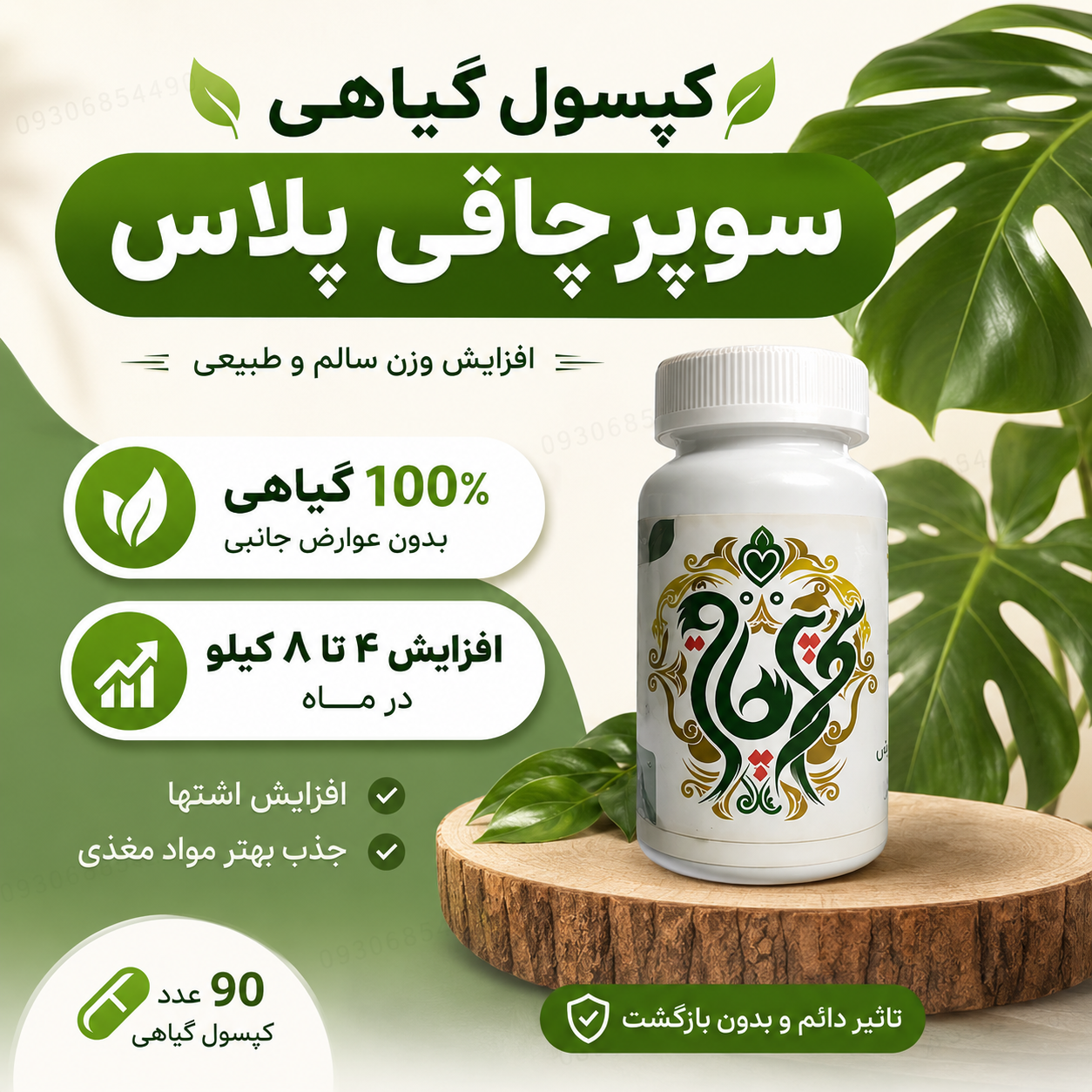 کپسول گیاهی سوپرچاقی پلاس | ۹۰ عددی | افزایش اشتها و کمک به افزایش وزن